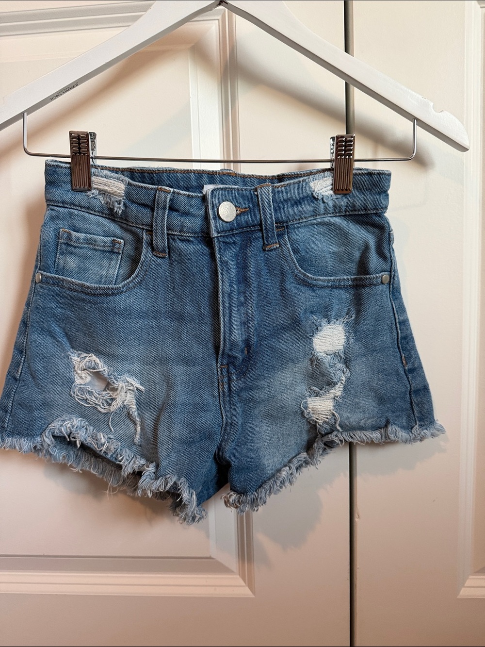 Love Five Distressed Denim Jean Shorts - Medium Blue
